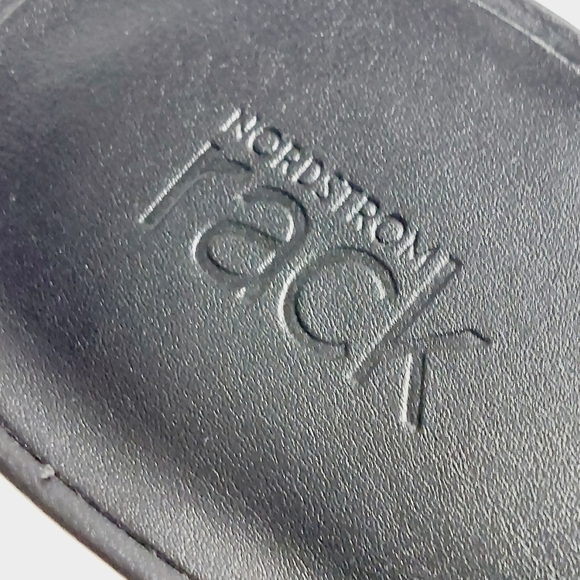 New Nordstrom Lagrange Black Faux Leather Block Heel Strappy Sandals K90 - Picture 10 of 13